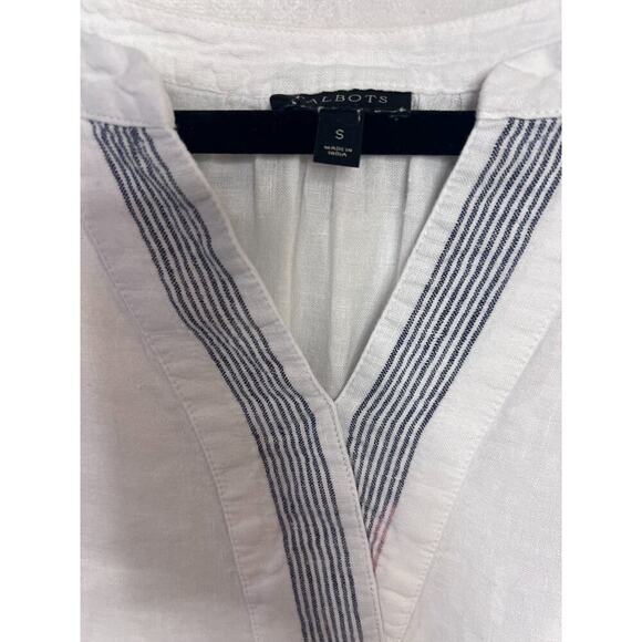 Talbots Size SM White Linen Top With Blue Accents - Picture 5 of 6